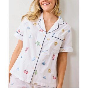 Print Fresh Pajama Top Only Small White Sea Life Embroidered Organic Cotton NEW